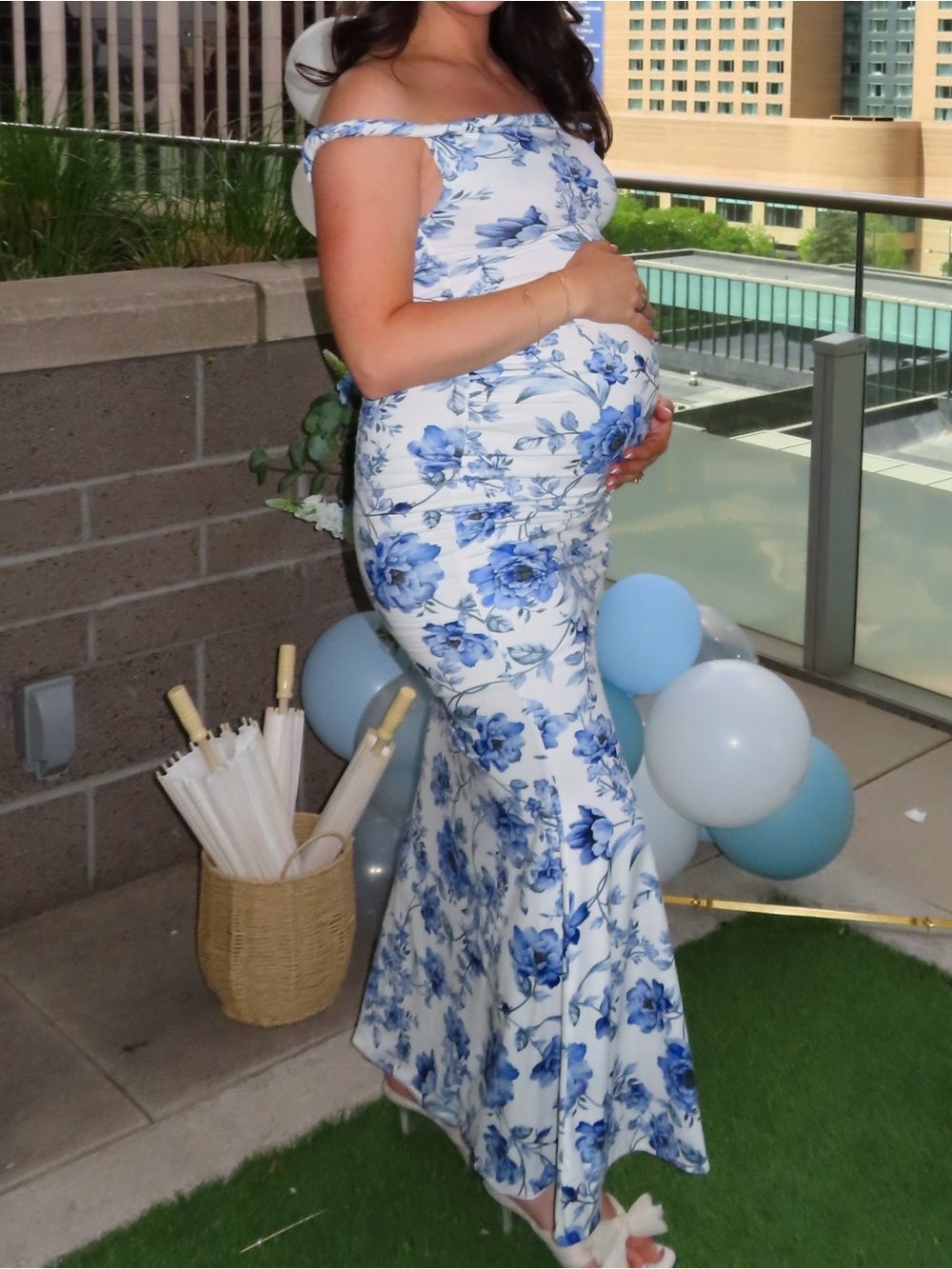 Club L London White Maxi Dress with Blue Floral Print - Picture 3 of 5